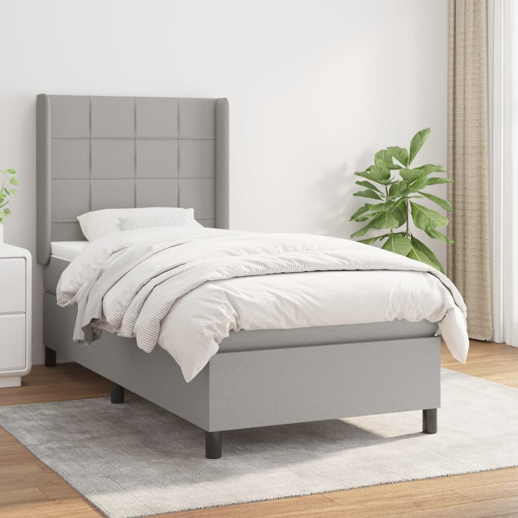 Box Spring Postel S Matrací Textil Světle Šedá