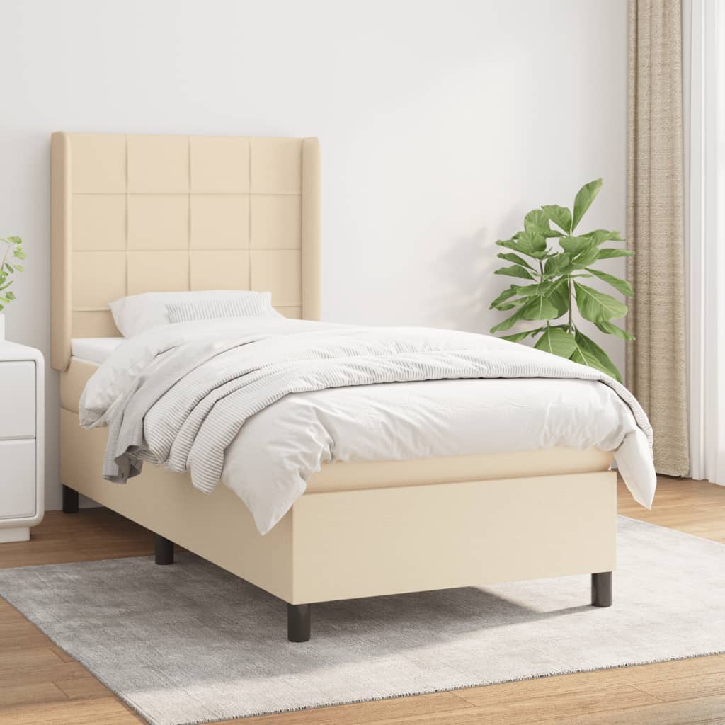 Box Spring Postel S Matrací Textil Krémová