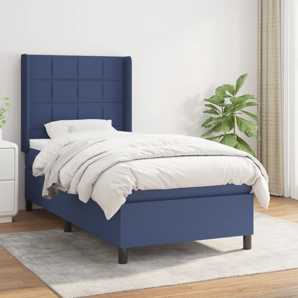 Box Spring Postel S Matrací Textil Modrá