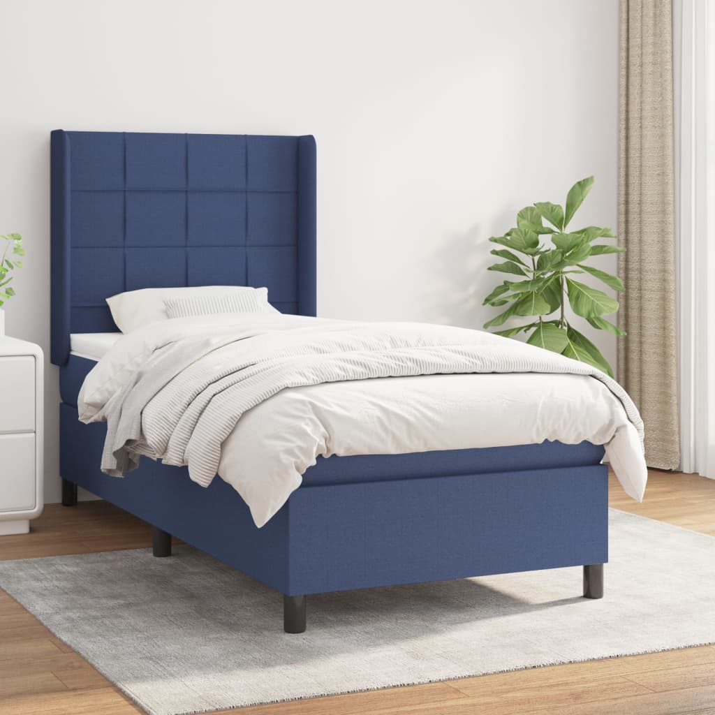 Box Spring Postel S Matrací Textil Modrá