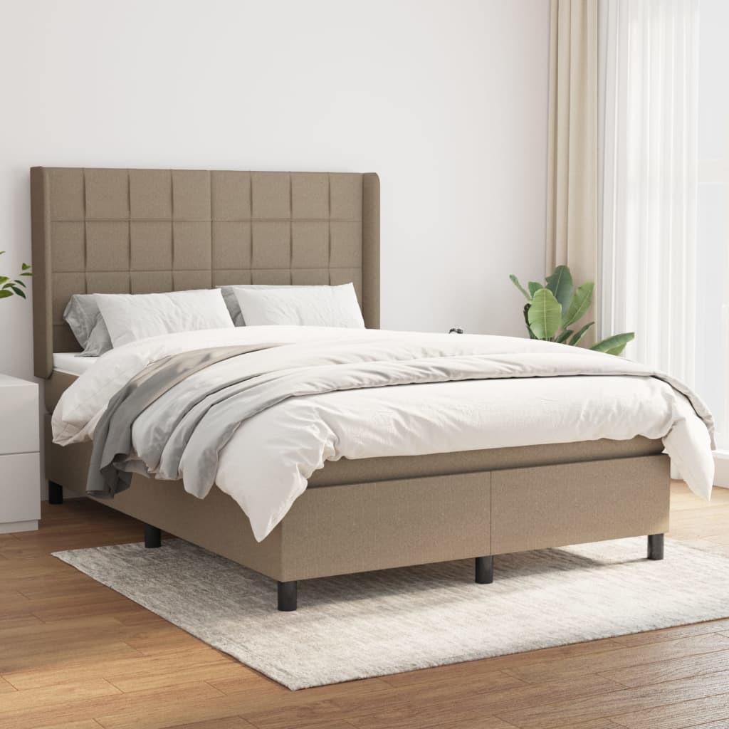 Box Spring Postel S Matrací Taupe 140X190 Cm Textil