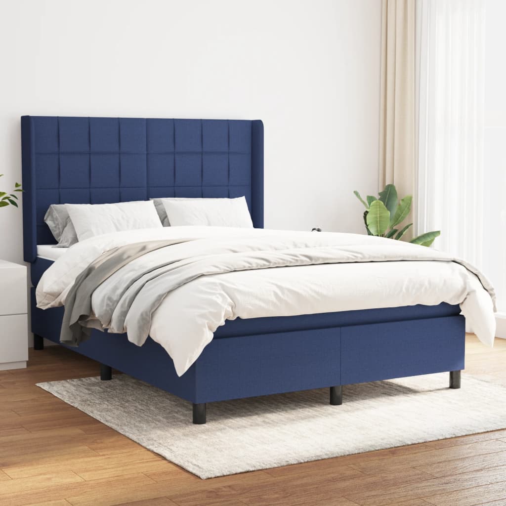 Box Spring Postel S Matrací Textil Modrá