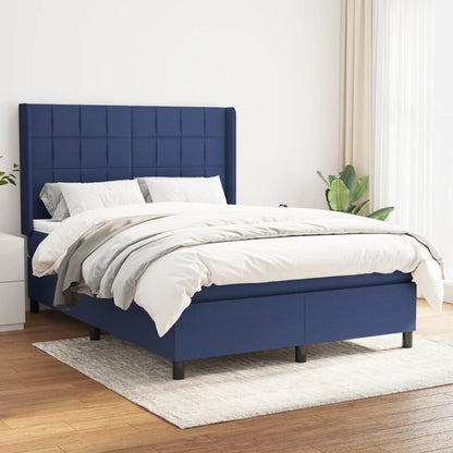 Box Spring Postel S Matrací Textil Modrá