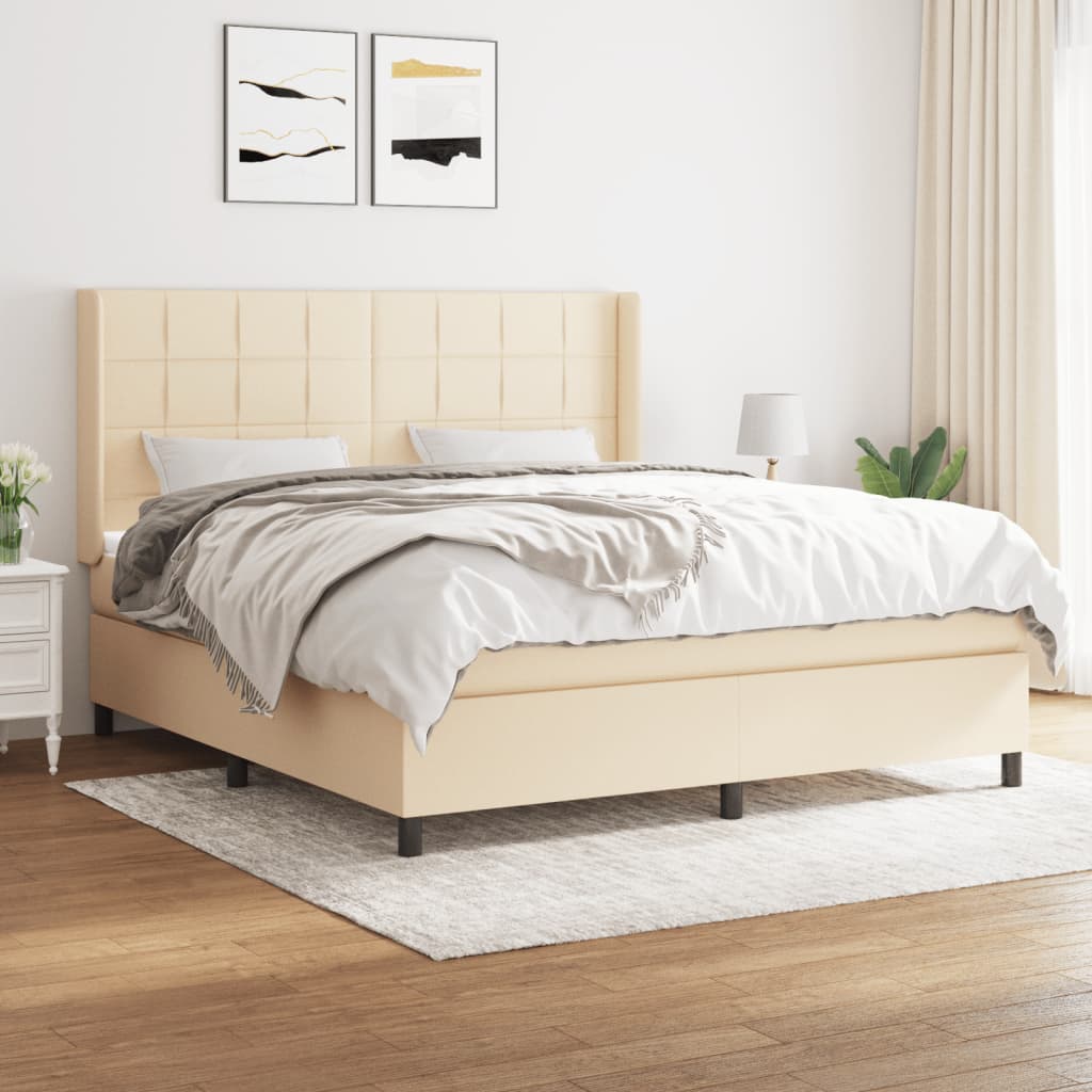 Box Spring Postel S Matrací Textil Krémová