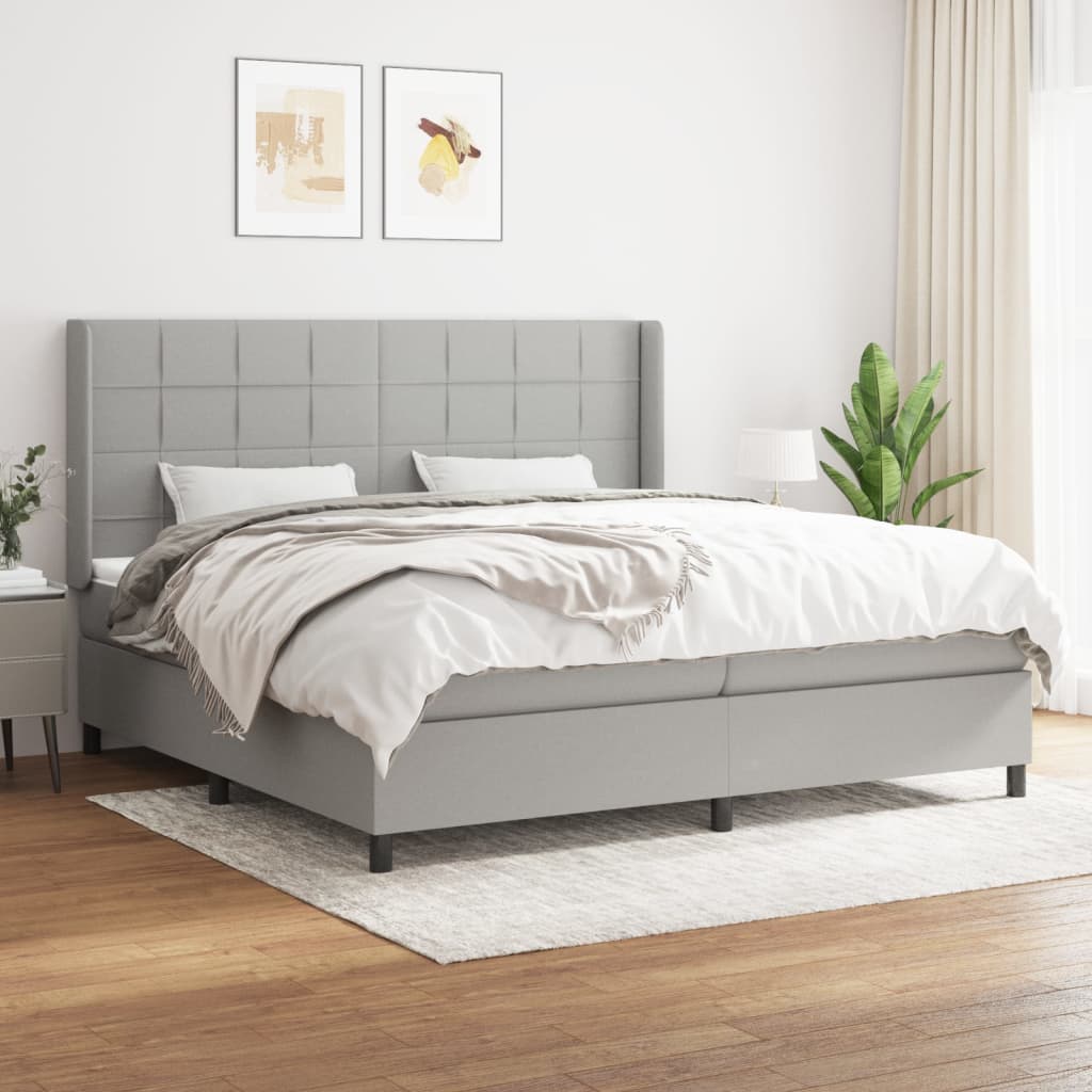 Box Spring Postel S Matrací Textil Světle Šedá