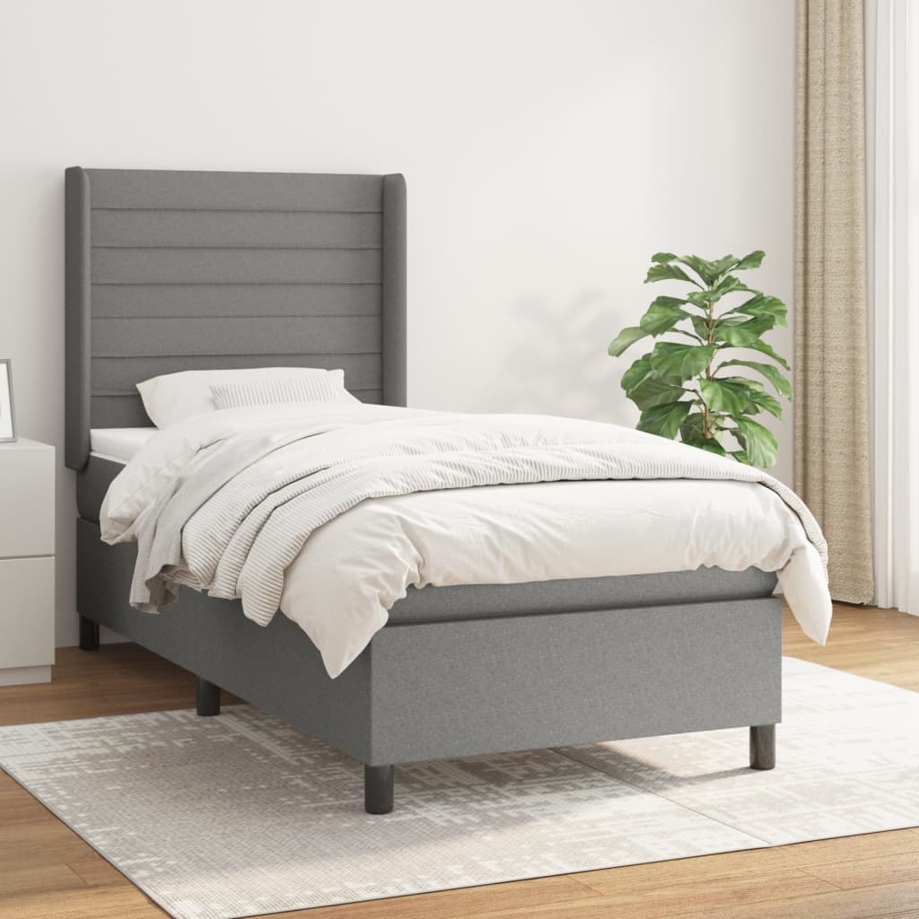 Box Spring Postel S Matrací Textil Tmavě Šedá