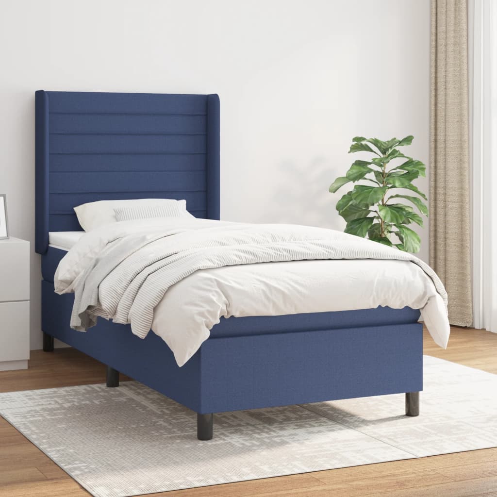 Box Spring Postel S Matrací Textil Modrá