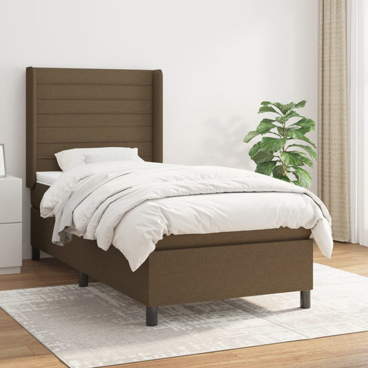 Box Spring Postel S Matrací Tmavě Hnědá 100 X 200 Cm Textil