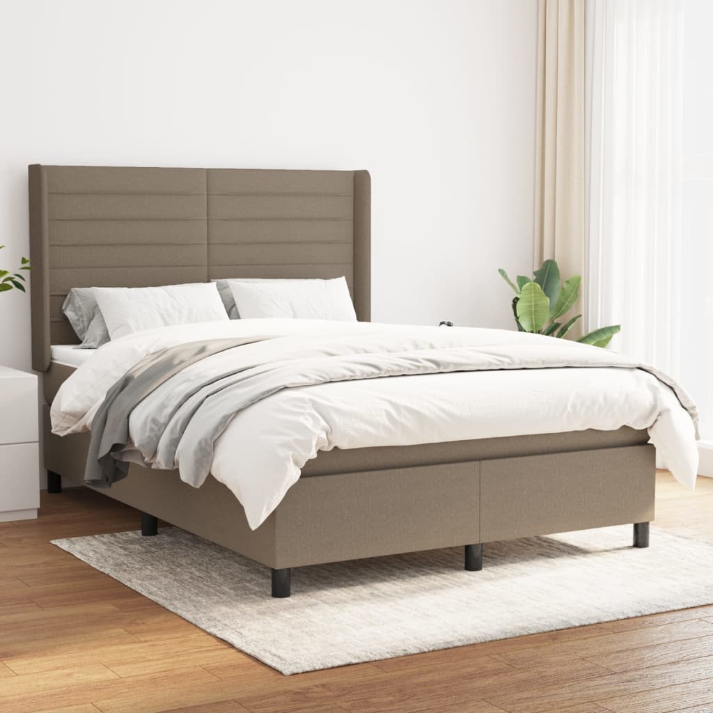 Box Spring Postel S Matrací Taupe 140X200 Cm Textil