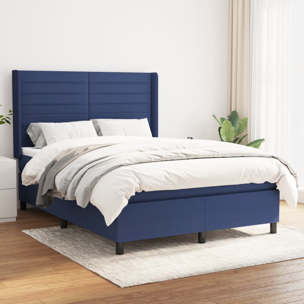 Box Spring Postel S Matrací Textil Modrá