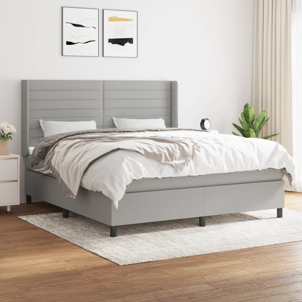 Box Spring Postel S Matrací Textil Světle Šedá