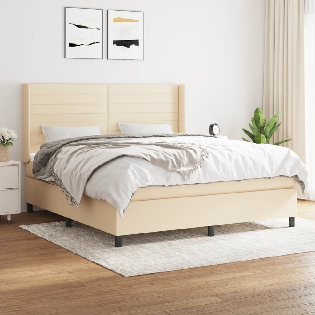 Box Spring Postel S Matrací Textil Krémová
