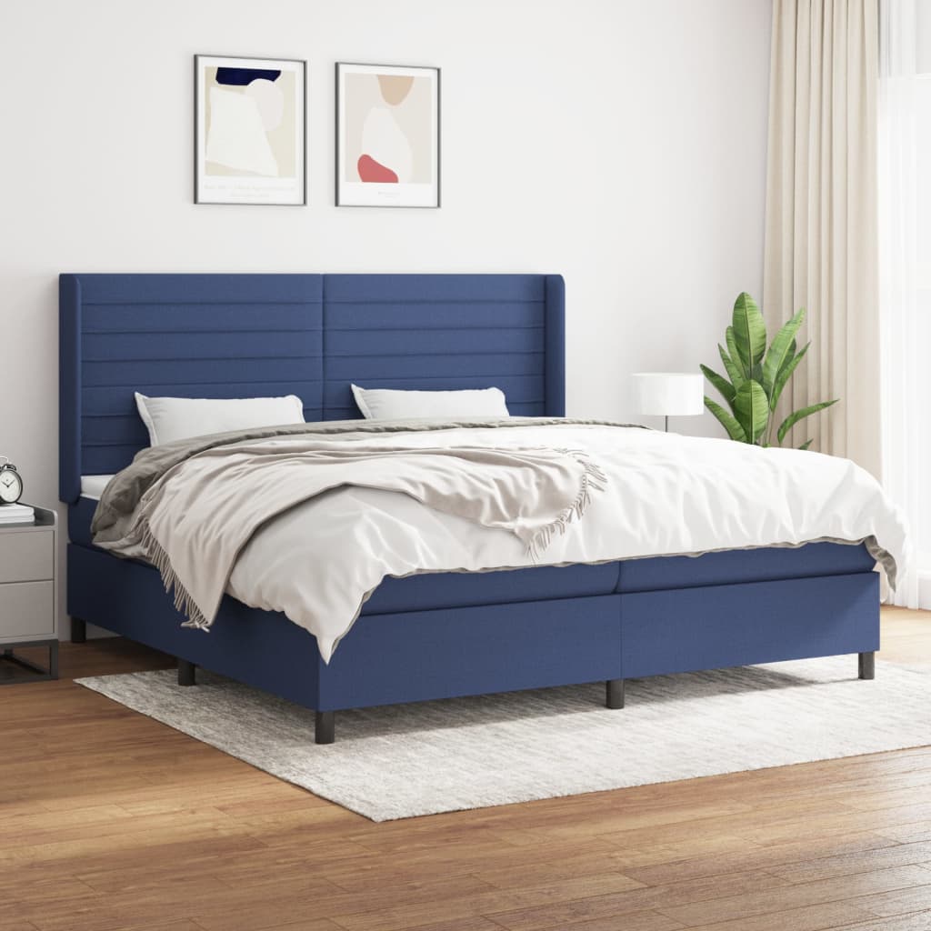 Box Spring Postel S Matrací Textil Modrá