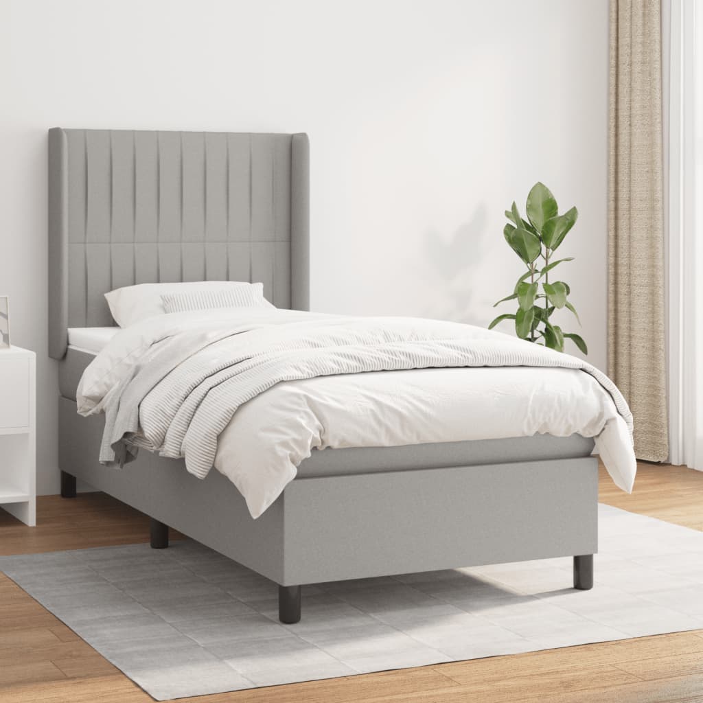 Box Spring Postel S Matrací Textil Světle Šedá
