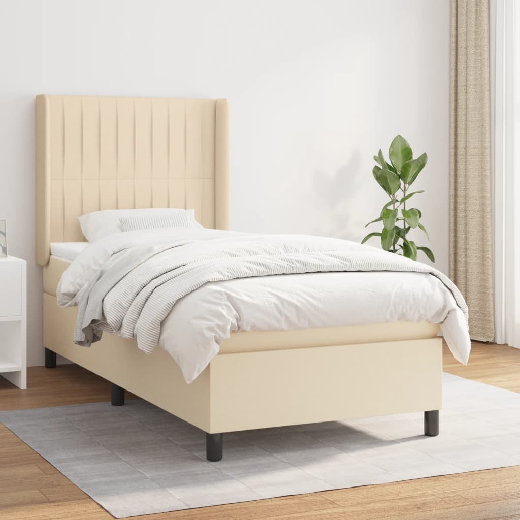 Box Spring Postel S Matrací Textil Krémová
