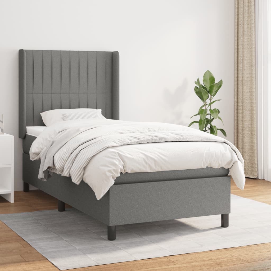 Box Spring Postel S Matrací Textil Tmavě Šedá