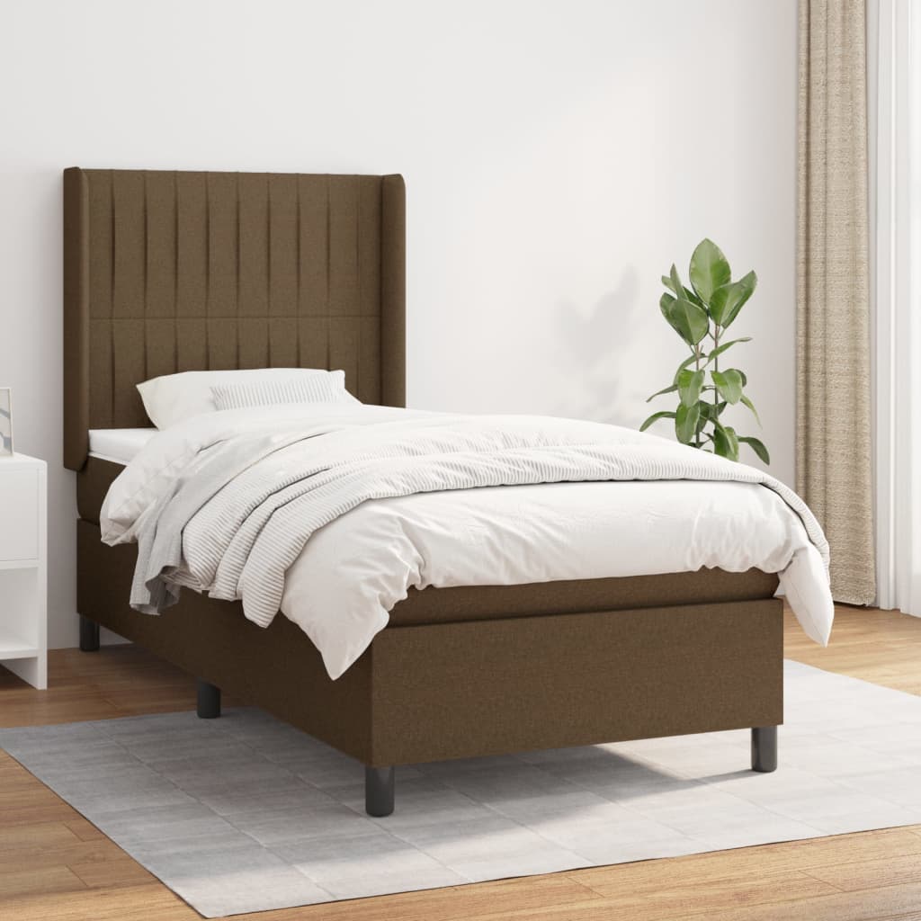 Box Spring Postel S Matrací Tmavě Hnědá 90X200 Cm Textil