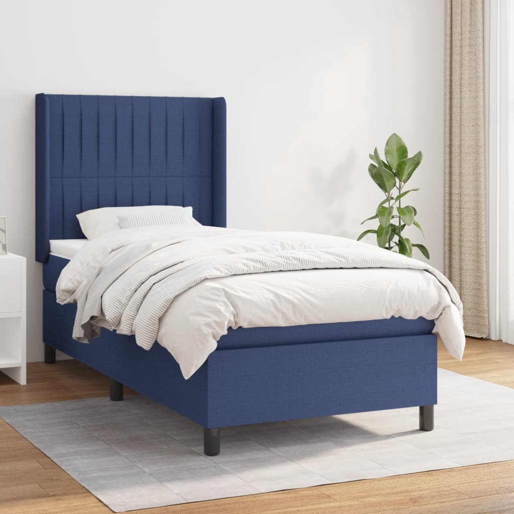 Box Spring Postel S Matrací Textil Modrá