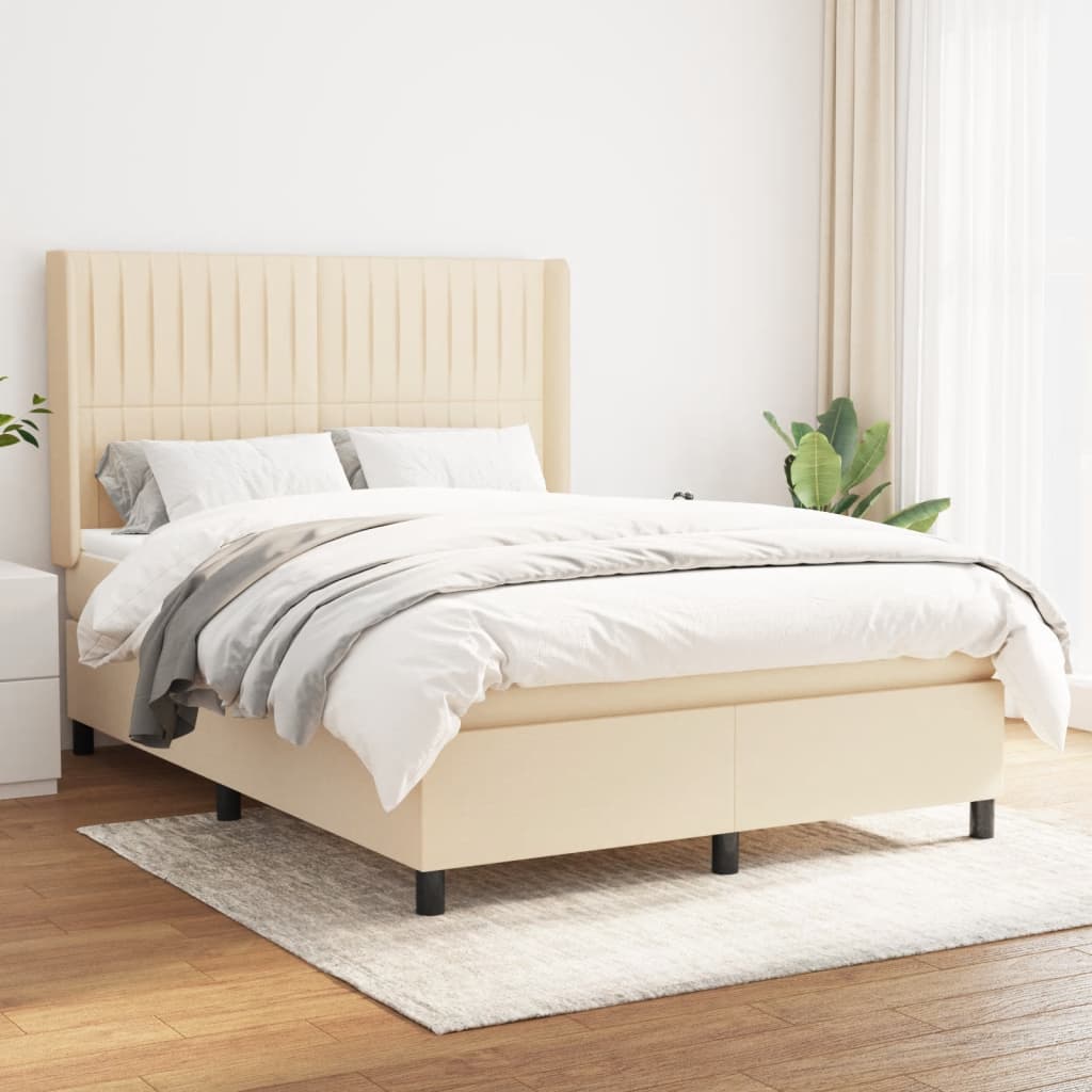 Box Spring Postel S Matrací Textil Krémová