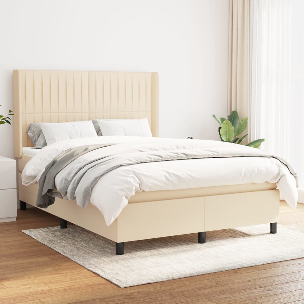 Box Spring Postel S Matrací Textil Krémová