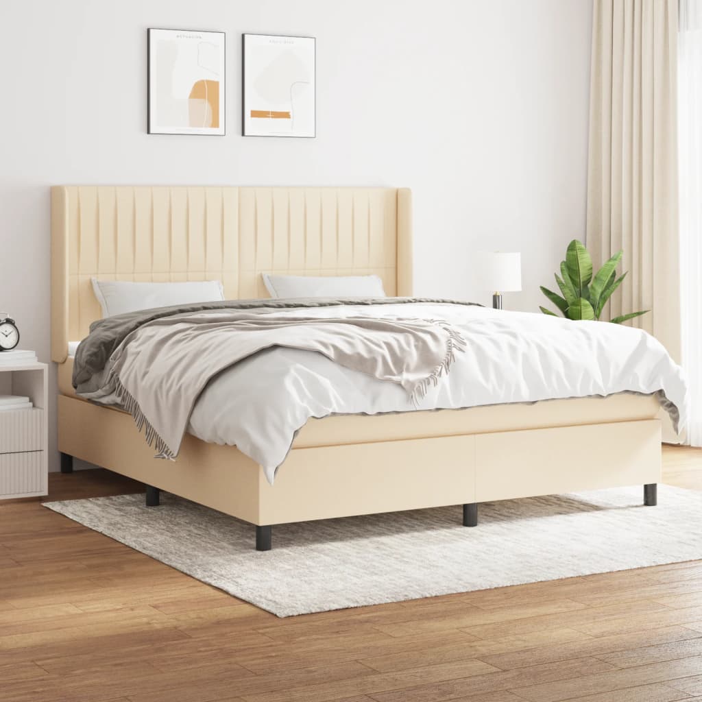 Box Spring Postel S Matrací Textil Krémová