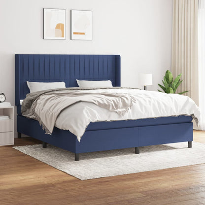 Box Spring Postel S Matrací Textil Modrá
