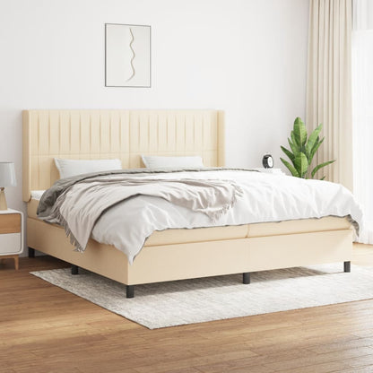 Box Spring Postel S Matrací Textil Krémová