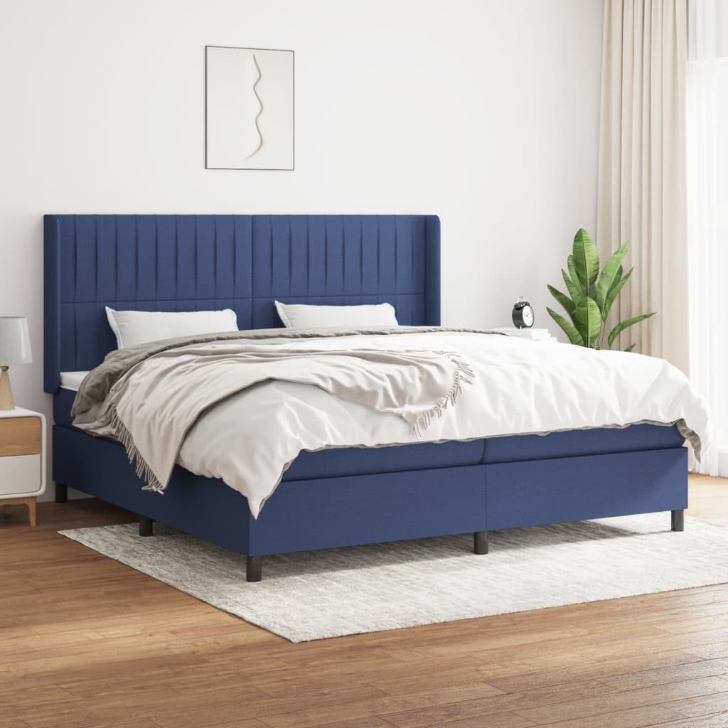 Box Spring Postel S Matrací Textil Modrá