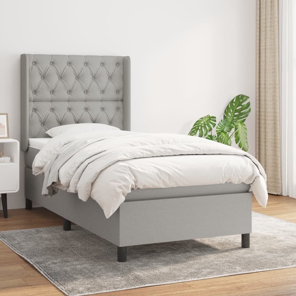 Box Spring Postel S Matrací Textil Světle Šedá