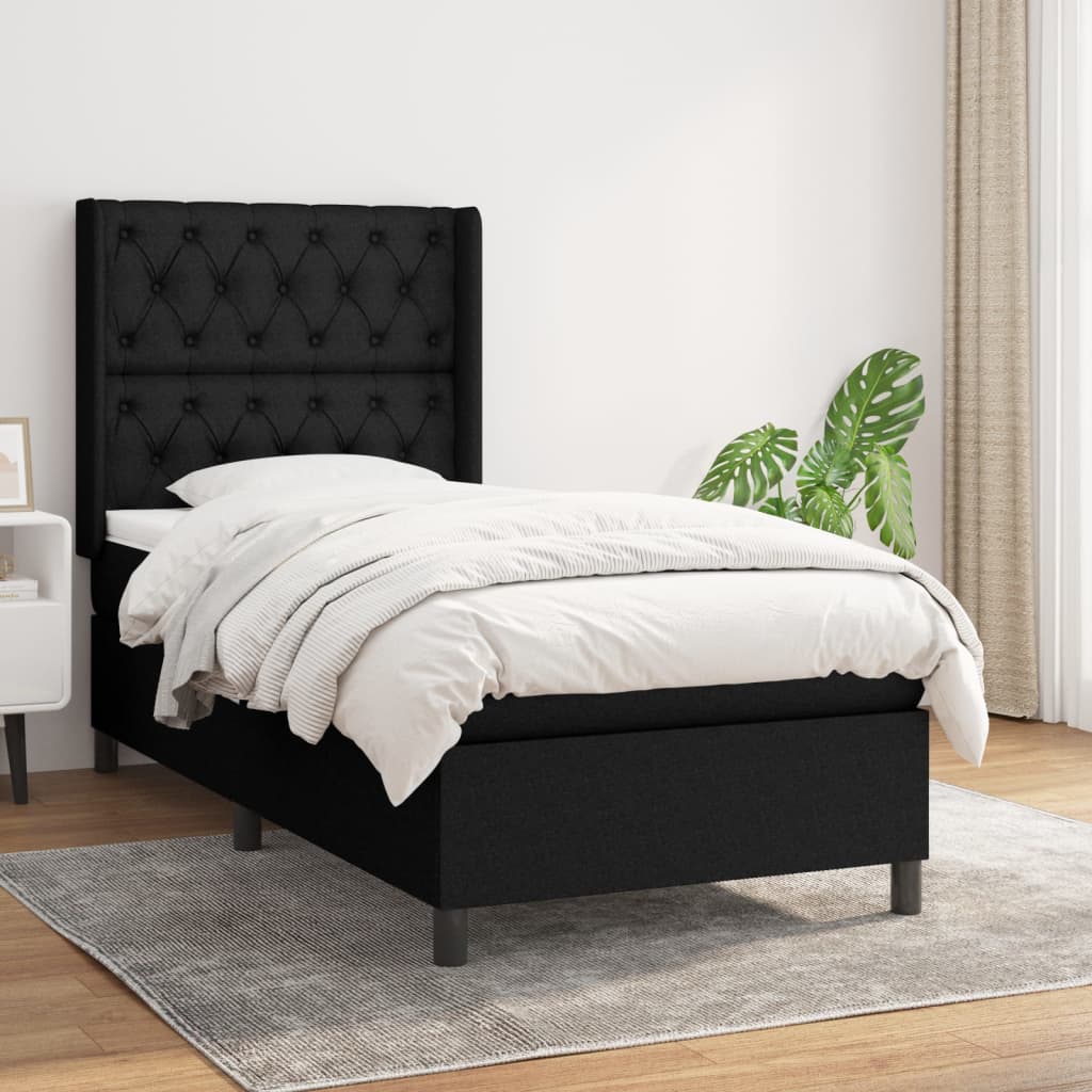 Box Spring Postel S Matrací Černá Textil Černá