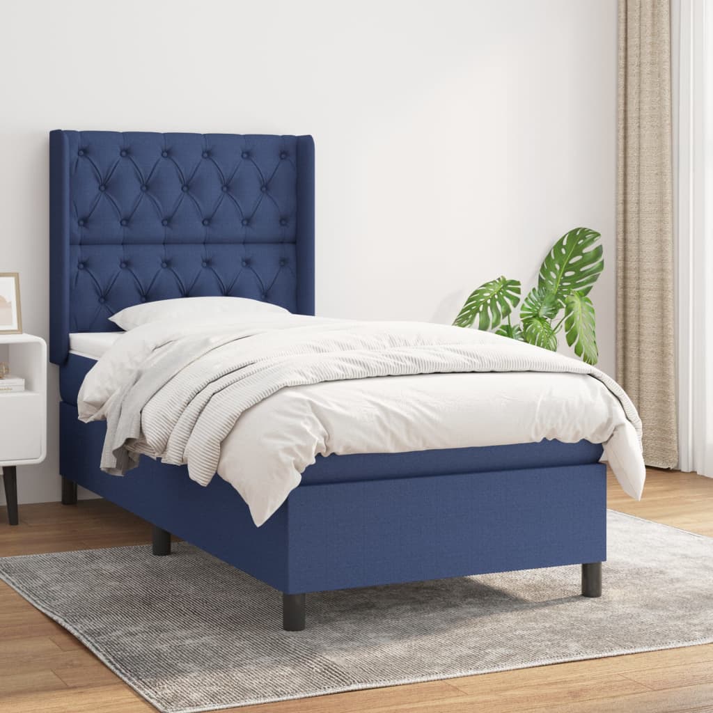 Box Spring Postel S Matrací Textil Modrá