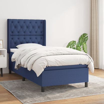 Box Spring Postel S Matrací Textil Modrá