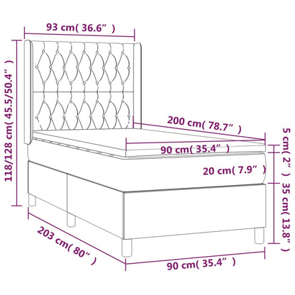 Box Spring Postel S Matrací Taupe 90X200 Cm Textil