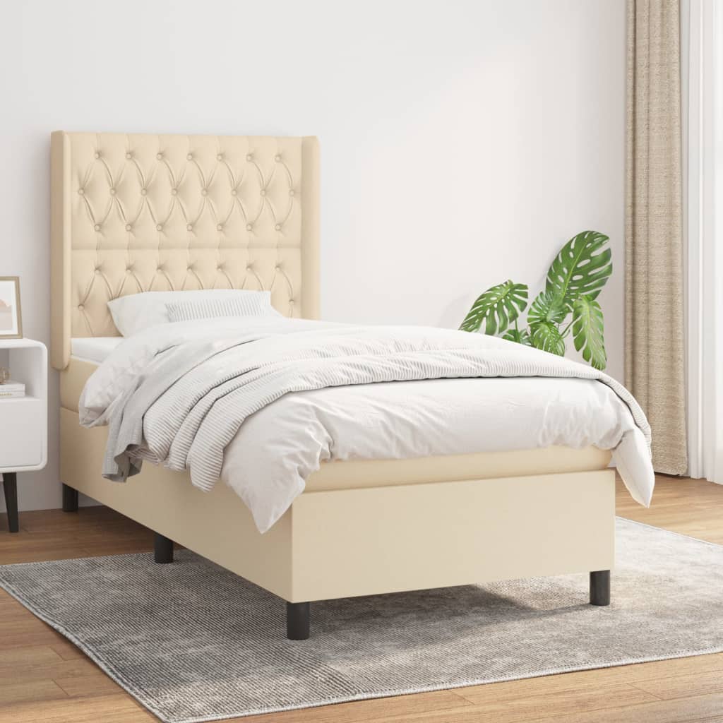 Box Spring Postel S Matrací Textil Krémová