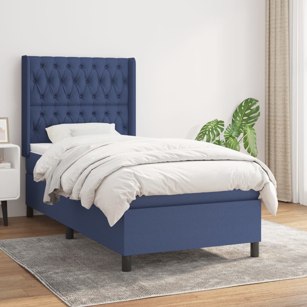 Box Spring Postel S Matrací Textil Modrá