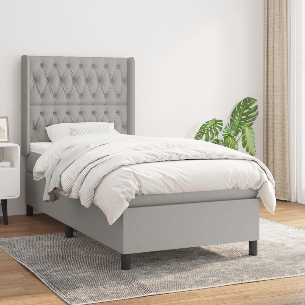 Box Spring Postel S Matrací Textil Světle Šedá