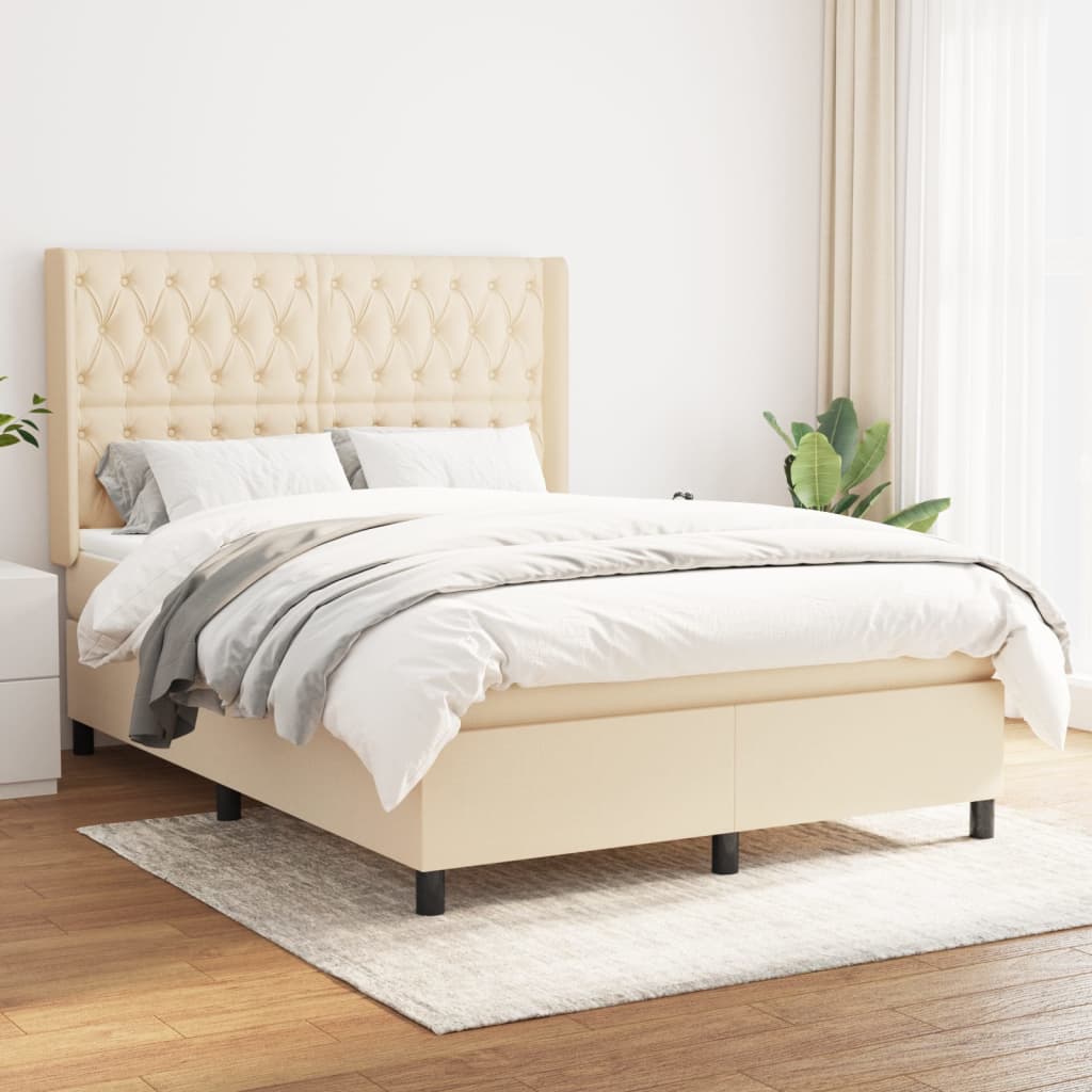 Box Spring Postel S Matrací Textil Krémová