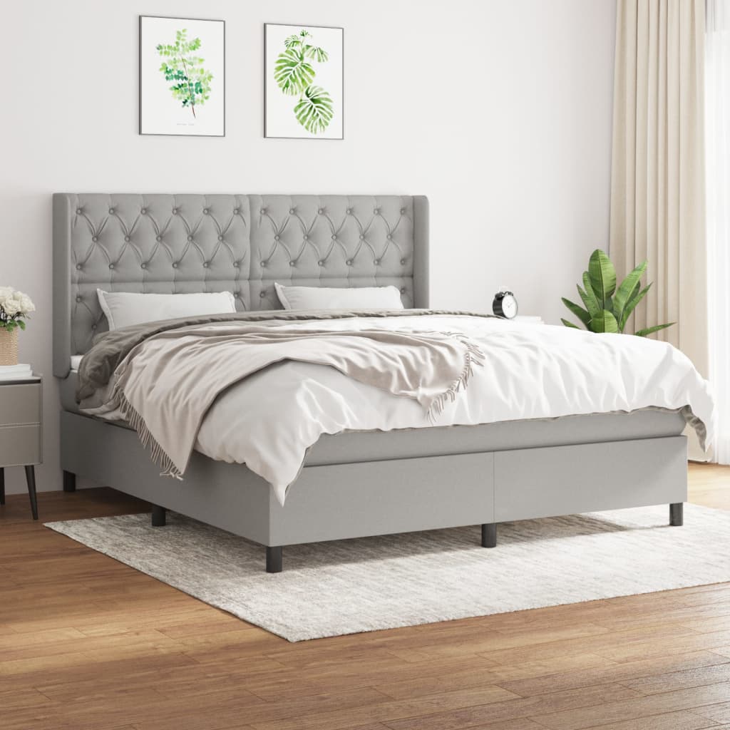 Box Spring Postel S Matrací Textil Světle Šedá