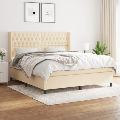 Box Spring Postel S Matrací Textil Krémová