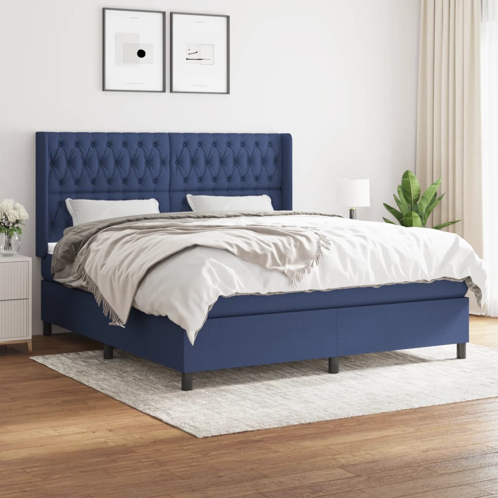Box Spring Postel S Matrací Textil Modrá