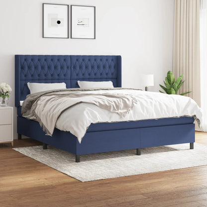 Box Spring Postel S Matrací Textil Modrá