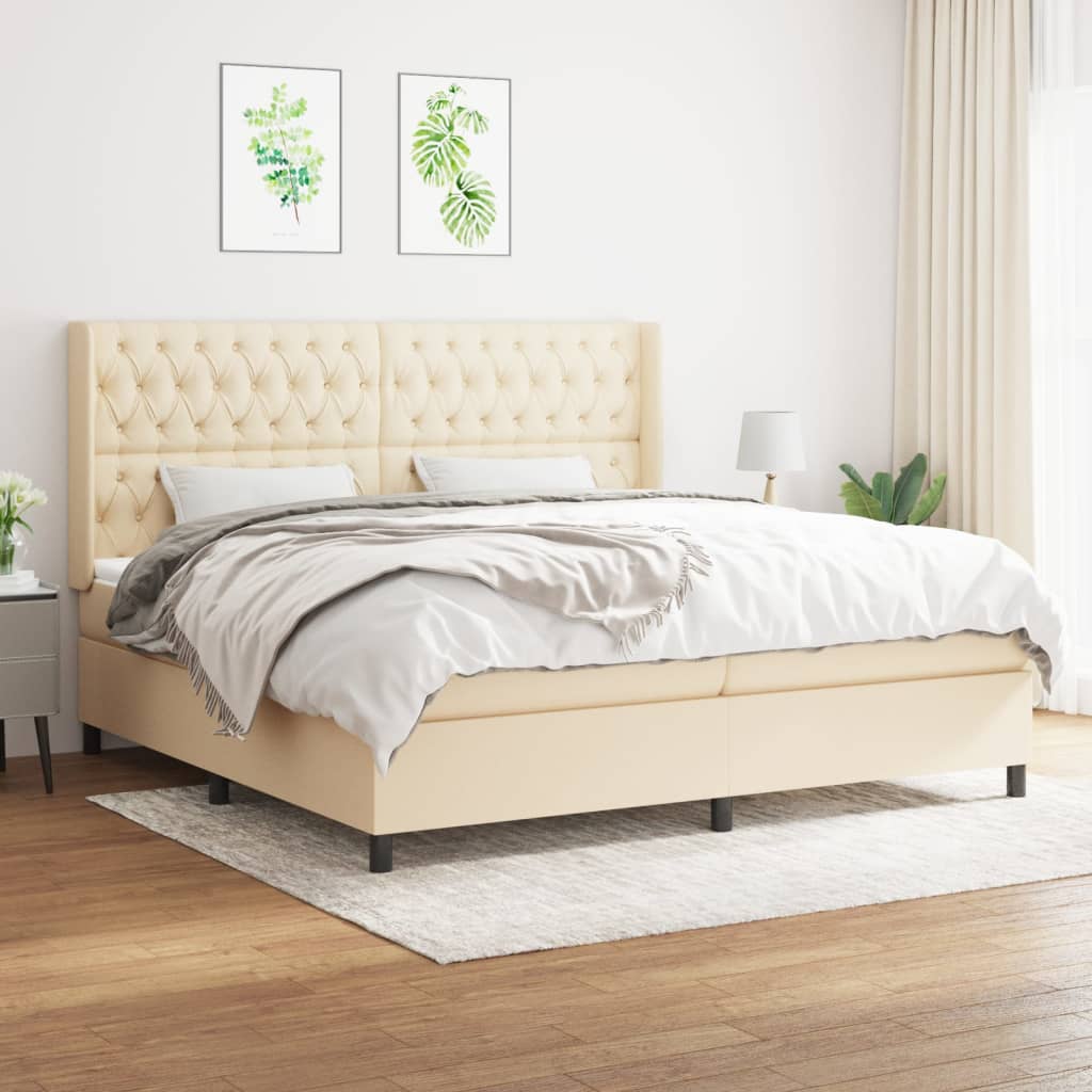 Box Spring Postel S Matrací Textil Krémová