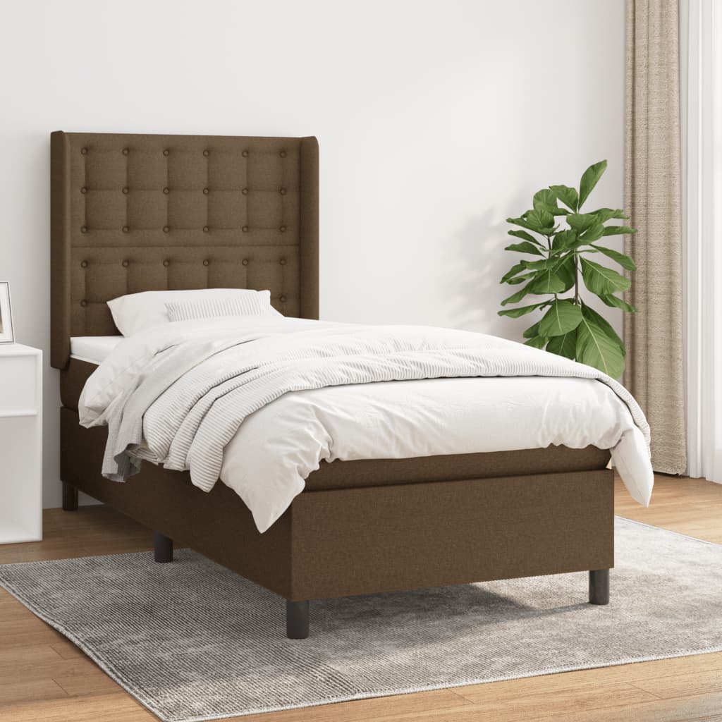 Box Spring Postel S Matrací Tmavě Hnědá 90X190 Cm Textil