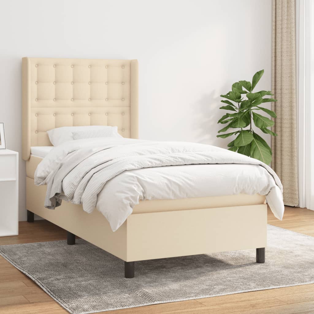 Box Spring Postel S Matrací Textil Krémová