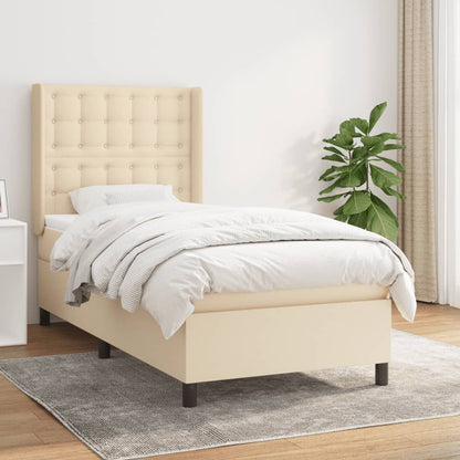 Box Spring Postel S Matrací Textil Krémová