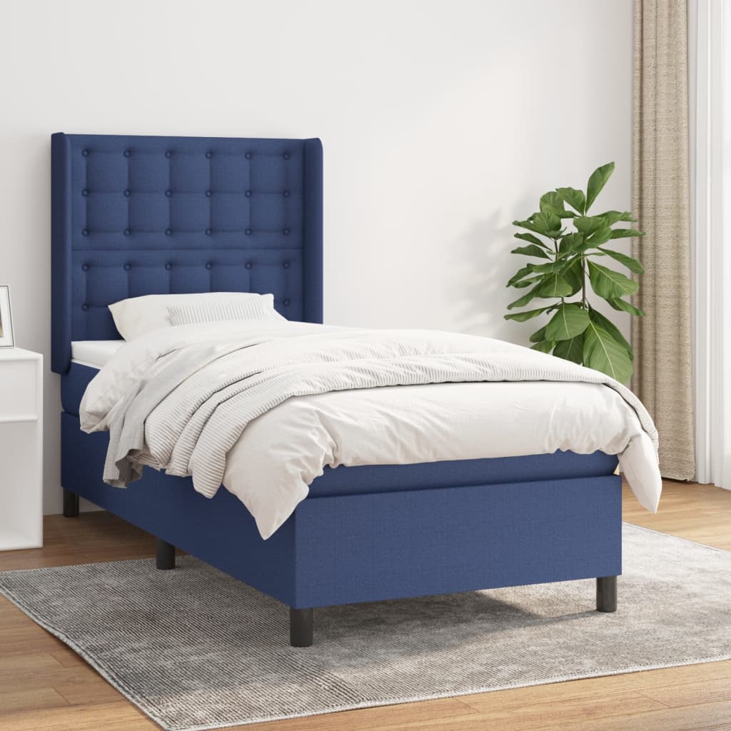 Box Spring Postel S Matrací Textil Modrá
