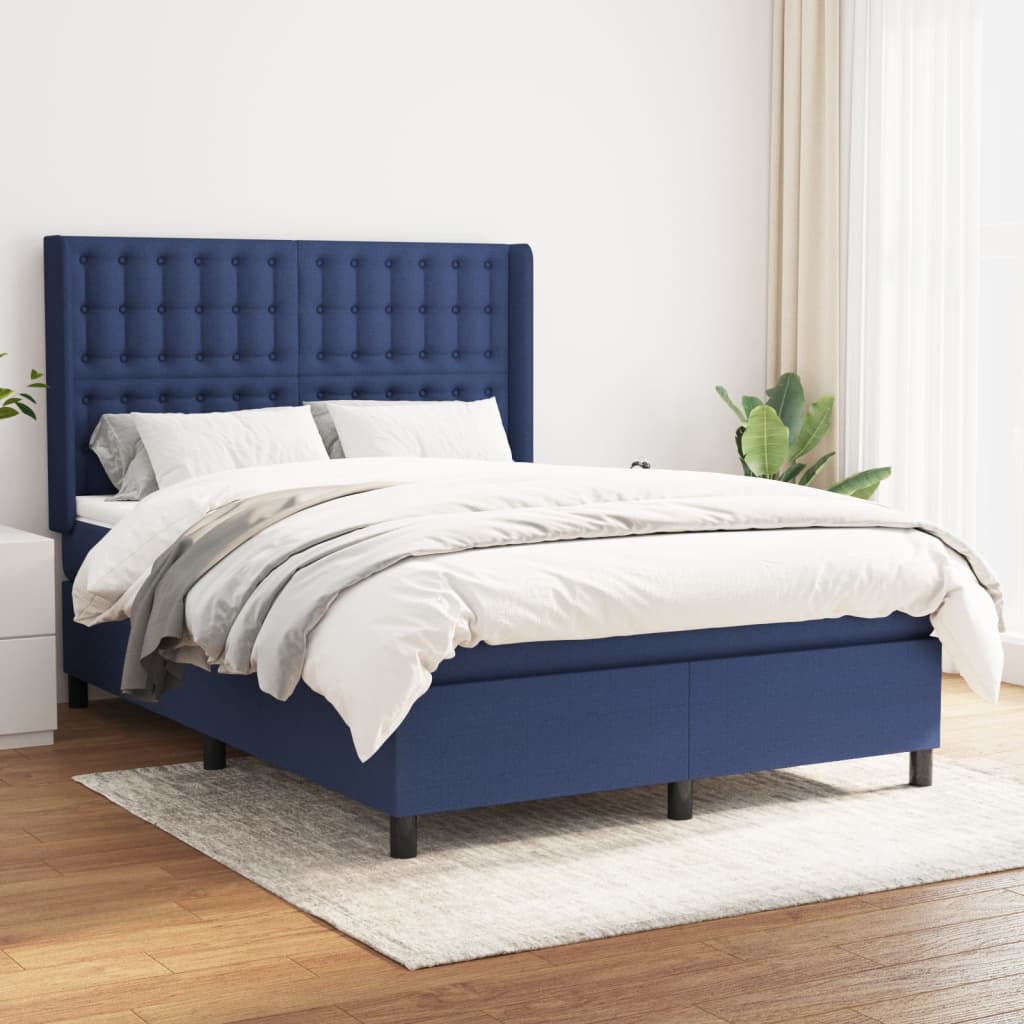 Box Spring Postel S Matrací Textil Modrá