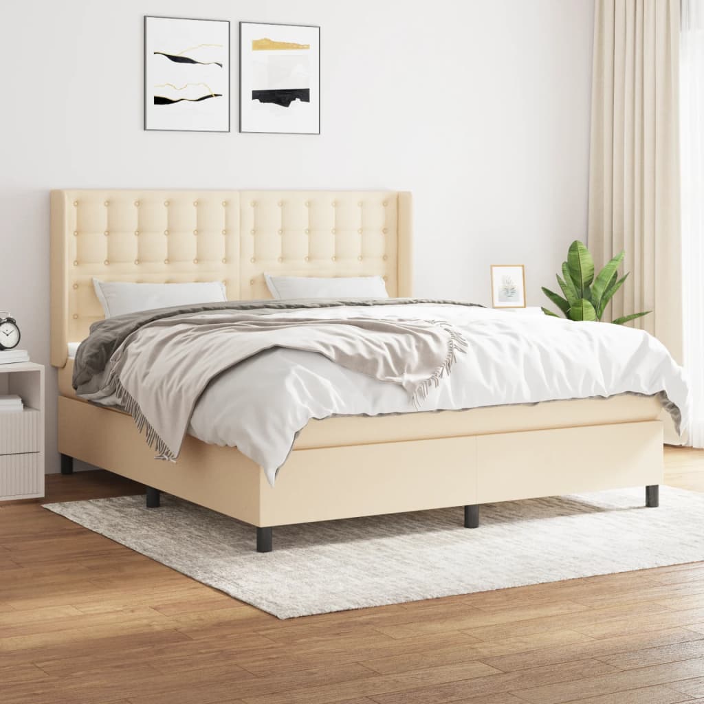 Box Spring Postel S Matrací Textil Krémová