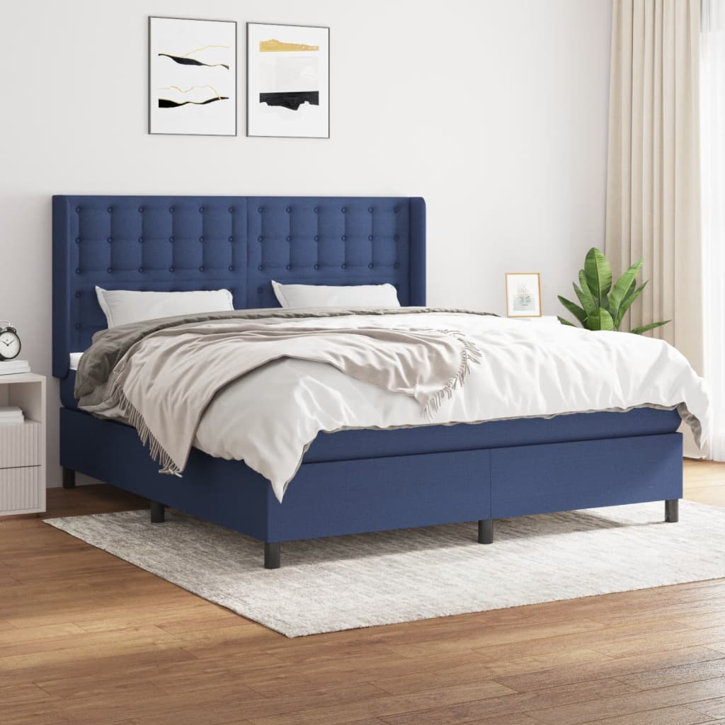 Box Spring Postel S Matrací Textil Modrá
