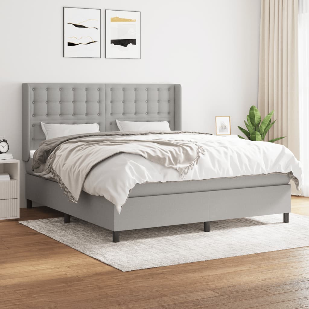 Box Spring Postel S Matrací Textil Světle Šedá